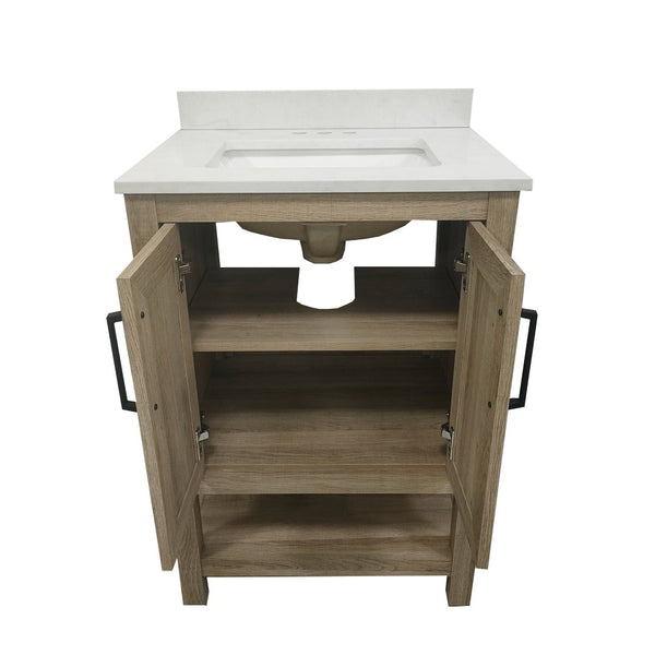 English Elm Vega Bathroom Vanity with Sink Combo - Stylish Carrara Marble Countertop, Soft-Close Doors & Storage Brown 24" FS-VEGA24-BR-GG