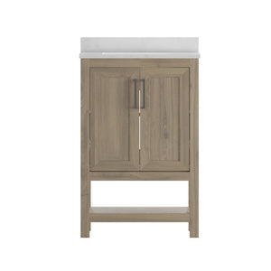 English Elm Vega Bathroom Vanity with Sink Combo - Stylish Carrara Marble Countertop, Soft-Close Doors & Storage Brown 24" FS-VEGA24-BR-GG