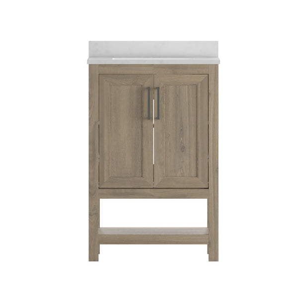 English Elm Vega Bathroom Vanity with Sink Combo - Stylish Carrara Marble Countertop, Soft-Close Doors & Storage Brown 24" FS-VEGA24-BR-GG