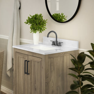 English Elm Vega Bathroom Vanity with Sink Combo - Stylish Carrara Marble Countertop, Soft-Close Doors & Storage Brown 24" FS-VEGA24-BR-GG