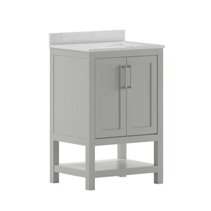 English Elm Vega Bathroom Vanity with Sink Combo - Stylish Carrara Marble Countertop, Soft-Close Doors & Storage Gray 24" FS-VEGA24-GY-GG