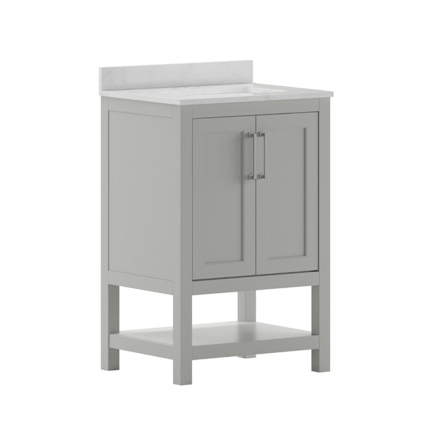 English Elm Vega Bathroom Vanity with Sink Combo - Stylish Carrara Marble Countertop, Soft-Close Doors & Storage Gray 24" FS-VEGA24-GY-GG