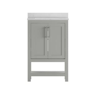 English Elm Vega Bathroom Vanity with Sink Combo - Stylish Carrara Marble Countertop, Soft-Close Doors & Storage Gray 24" FS-VEGA24-GY-GG