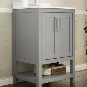 English Elm Vega Bathroom Vanity with Sink Combo - Stylish Carrara Marble Countertop, Soft-Close Doors & Storage Gray 24" FS-VEGA24-GY-GG
