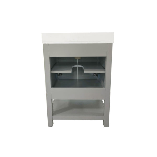 English Elm Vega Bathroom Vanity with Sink Combo - Stylish Carrara Marble Countertop, Soft-Close Doors & Storage Gray Frame/Black Hardware 24" FS-VEGA24-GY-HDBLK-GG