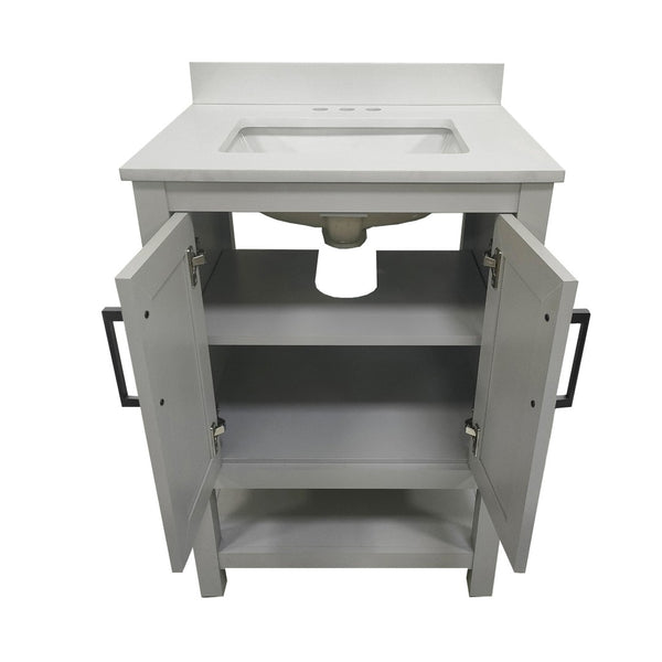 English Elm Vega Bathroom Vanity with Sink Combo - Stylish Carrara Marble Countertop, Soft-Close Doors & Storage Gray Frame/Black Hardware 24" FS-VEGA24-GY-HDBLK-GG