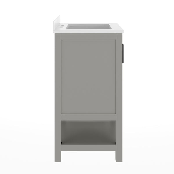 English Elm Vega Bathroom Vanity with Sink Combo - Stylish Carrara Marble Countertop, Soft-Close Doors & Storage Gray Frame/Black Hardware 24" FS-VEGA24-GY-HDBLK-GG