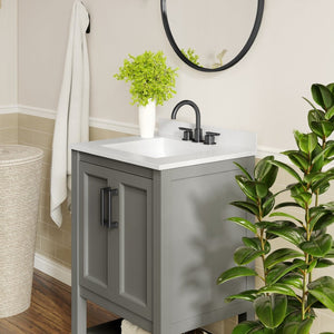 English Elm Vega Bathroom Vanity with Sink Combo - Stylish Carrara Marble Countertop, Soft-Close Doors & Storage Gray Frame/Black Hardware 24" FS-VEGA24-GY-HDBLK-GG