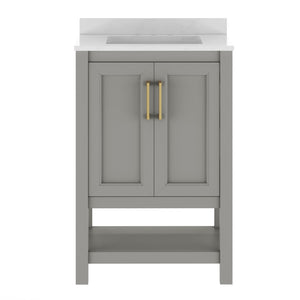 English Elm Vega Bathroom Vanity with Sink Combo - Stylish Carrara Marble Countertop, Soft-Close Doors & Storage Gray Frame/Gold Hardware 24" FS-VEGA24-GY-HDGLD-GG
