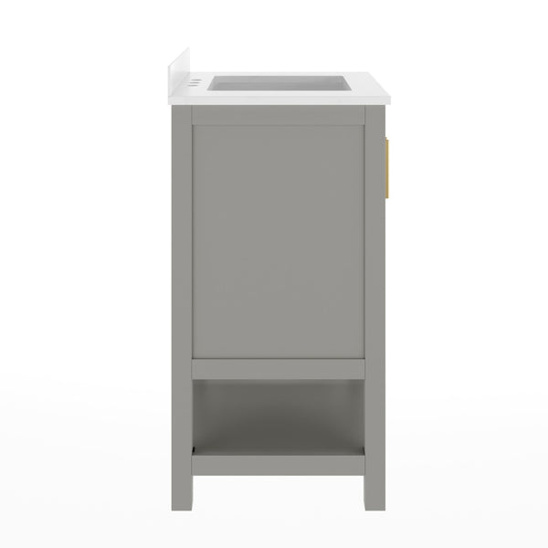 English Elm Vega Bathroom Vanity with Sink Combo - Stylish Carrara Marble Countertop, Soft-Close Doors & Storage Gray Frame/Gold Hardware 24" FS-VEGA24-GY-HDGLD-GG