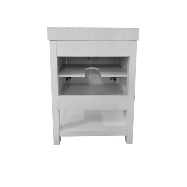 English Elm Vega Bathroom Vanity with Sink Combo - Stylish Carrara Marble Countertop, Soft-Close Doors & Storage White 24" FS-VEGA24-WH-GG