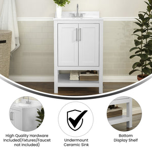 English Elm Vega Bathroom Vanity with Sink Combo - Stylish Carrara Marble Countertop, Soft-Close Doors & Storage White 24" FS-VEGA24-WH-GG