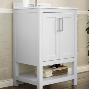 English Elm Vega Bathroom Vanity with Sink Combo - Stylish Carrara Marble Countertop, Soft-Close Doors & Storage White 24" FS-VEGA24-WH-GG