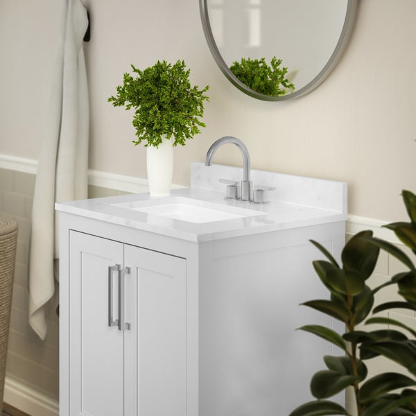 English Elm Vega Bathroom Vanity with Sink Combo - Stylish Carrara Marble Countertop, Soft-Close Doors & Storage White 24" FS-VEGA24-WH-GG