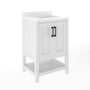 English Elm Vega Bathroom Vanity with Sink Combo - Stylish Carrara Marble Countertop, Soft-Close Doors & Storage White Frame/Black Hardware 24" FS-VEGA24-WH-HDBLK-GG