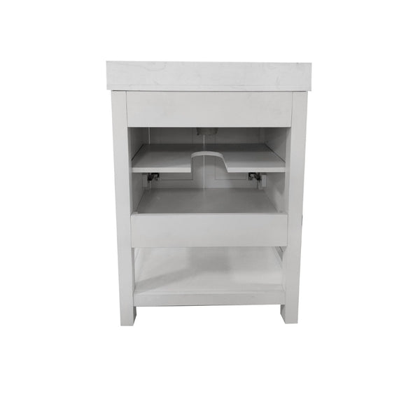 English Elm Vega Bathroom Vanity with Sink Combo - Stylish Carrara Marble Countertop, Soft-Close Doors & Storage White Frame/Black Hardware 24" FS-VEGA24-WH-HDBLK-GG