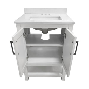 English Elm Vega Bathroom Vanity with Sink Combo - Stylish Carrara Marble Countertop, Soft-Close Doors & Storage White Frame/Black Hardware 24" FS-VEGA24-WH-HDBLK-GG