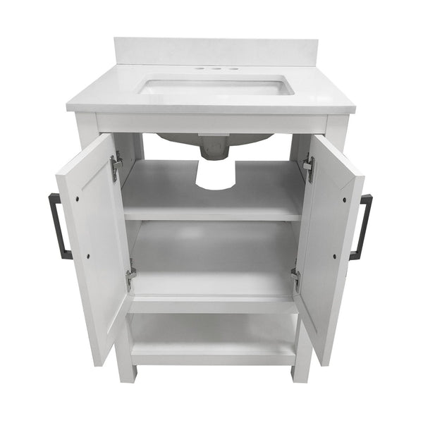 English Elm Vega Bathroom Vanity with Sink Combo - Stylish Carrara Marble Countertop, Soft-Close Doors & Storage White Frame/Black Hardware 24" FS-VEGA24-WH-HDBLK-GG