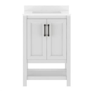 English Elm Vega Bathroom Vanity with Sink Combo - Stylish Carrara Marble Countertop, Soft-Close Doors & Storage White Frame/Black Hardware 24" FS-VEGA24-WH-HDBLK-GG