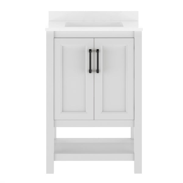 English Elm Vega Bathroom Vanity with Sink Combo - Stylish Carrara Marble Countertop, Soft-Close Doors & Storage White Frame/Black Hardware 24" FS-VEGA24-WH-HDBLK-GG