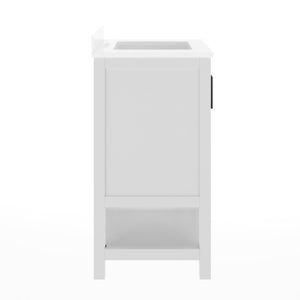 English Elm Vega Bathroom Vanity with Sink Combo - Stylish Carrara Marble Countertop, Soft-Close Doors & Storage White Frame/Black Hardware 24" FS-VEGA24-WH-HDBLK-GG