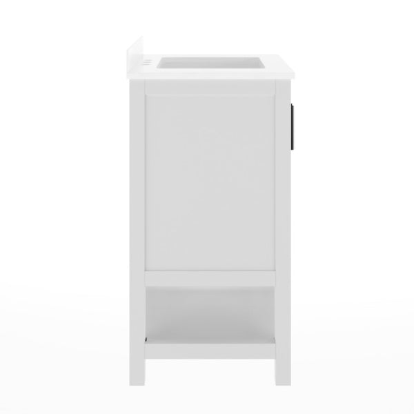 English Elm Vega Bathroom Vanity with Sink Combo - Stylish Carrara Marble Countertop, Soft-Close Doors & Storage White Frame/Black Hardware 24" FS-VEGA24-WH-HDBLK-GG