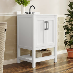 English Elm Vega Bathroom Vanity with Sink Combo - Stylish Carrara Marble Countertop, Soft-Close Doors & Storage White Frame/Black Hardware 24" FS-VEGA24-WH-HDBLK-GG