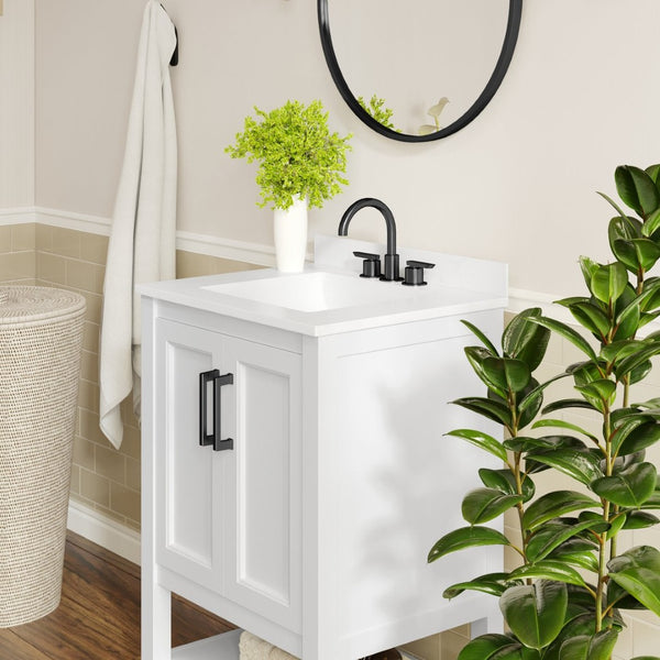 English Elm Vega Bathroom Vanity with Sink Combo - Stylish Carrara Marble Countertop, Soft-Close Doors & Storage White Frame/Black Hardware 24" FS-VEGA24-WH-HDBLK-GG
