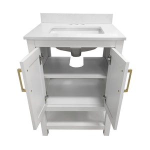 English Elm Vega Bathroom Vanity with Sink Combo - Stylish Carrara Marble Countertop, Soft-Close Doors & Storage White Frame/Gold Hardware 24" FS-VEGA24-WH-HDGLD-GG