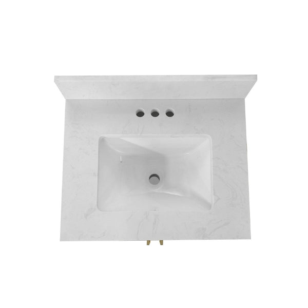 English Elm Vega Bathroom Vanity with Sink Combo - Stylish Carrara Marble Countertop, Soft-Close Doors & Storage White Frame/Gold Hardware 24" FS-VEGA24-WH-HDGLD-GG