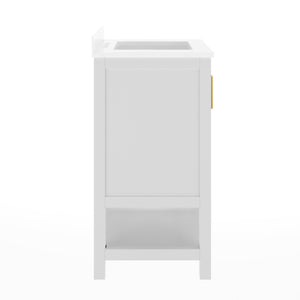 English Elm Vega Bathroom Vanity with Sink Combo - Stylish Carrara Marble Countertop, Soft-Close Doors & Storage White Frame/Gold Hardware 24" FS-VEGA24-WH-HDGLD-GG