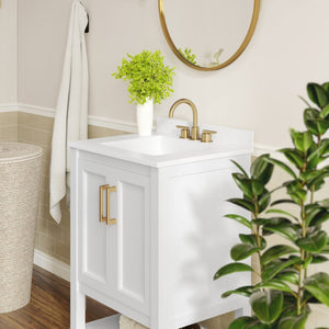 English Elm Vega Bathroom Vanity with Sink Combo - Stylish Carrara Marble Countertop, Soft-Close Doors & Storage White Frame/Gold Hardware 24" FS-VEGA24-WH-HDGLD-GG