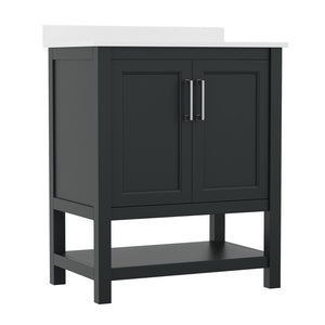 English Elm Vega Bathroom Vanity with Sink Combo - Stylish Carrara Marble Countertop, Soft-Close Doors & Storage Black Frame/Nickel Hardware 30" FS-VEGA30-BK-GG