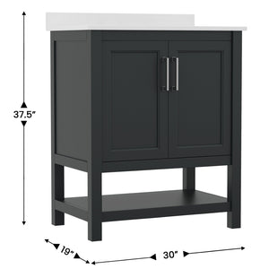 English Elm Vega Bathroom Vanity with Sink Combo - Stylish Carrara Marble Countertop, Soft-Close Doors & Storage Black Frame/Nickel Hardware 30" FS-VEGA30-BK-GG