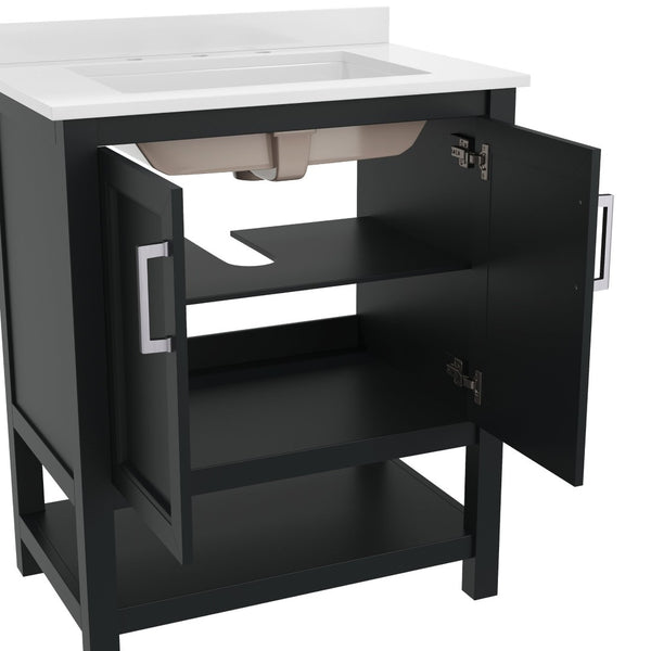 English Elm Vega Bathroom Vanity with Sink Combo - Stylish Carrara Marble Countertop, Soft-Close Doors & Storage Black Frame/Nickel Hardware 30" FS-VEGA30-BK-GG