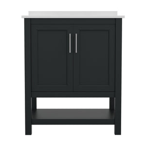 English Elm Vega Bathroom Vanity with Sink Combo - Stylish Carrara Marble Countertop, Soft-Close Doors & Storage Black Frame/Nickel Hardware 30" FS-VEGA30-BK-GG