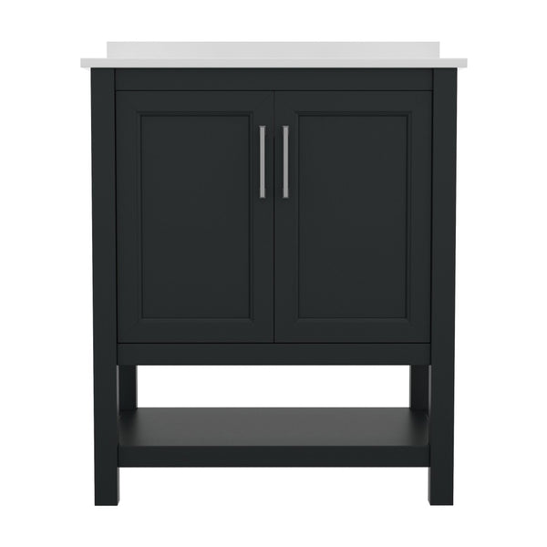 English Elm Vega Bathroom Vanity with Sink Combo - Stylish Carrara Marble Countertop, Soft-Close Doors & Storage Black Frame/Nickel Hardware 30" FS-VEGA30-BK-GG