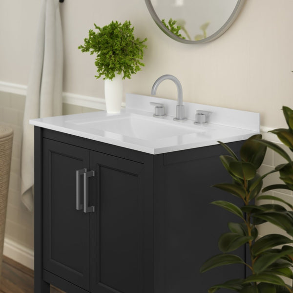 English Elm Vega Bathroom Vanity with Sink Combo - Stylish Carrara Marble Countertop, Soft-Close Doors & Storage Black Frame/Nickel Hardware 30" FS-VEGA30-BK-GG