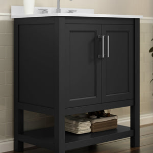English Elm Vega Bathroom Vanity with Sink Combo - Stylish Carrara Marble Countertop, Soft-Close Doors & Storage Black Frame/Nickel Hardware 30" FS-VEGA30-BK-GG
