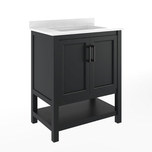 English Elm Vega Bathroom Vanity with Sink Combo - Stylish Carrara Marble Countertop, Soft-Close Doors & Storage Black Frame/Black Hardware 30" FS-VEGA30-BK-HDBLK-GG