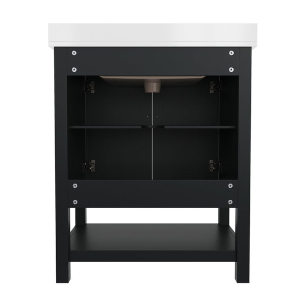 English Elm Vega Bathroom Vanity with Sink Combo - Stylish Carrara Marble Countertop, Soft-Close Doors & Storage Black Frame/Black Hardware 30" FS-VEGA30-BK-HDBLK-GG