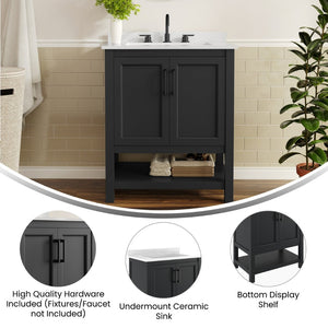 English Elm Vega Bathroom Vanity with Sink Combo - Stylish Carrara Marble Countertop, Soft-Close Doors & Storage Black Frame/Black Hardware 30" FS-VEGA30-BK-HDBLK-GG
