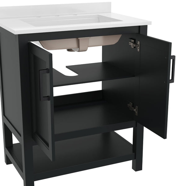 English Elm Vega Bathroom Vanity with Sink Combo - Stylish Carrara Marble Countertop, Soft-Close Doors & Storage Black Frame/Black Hardware 30" FS-VEGA30-BK-HDBLK-GG