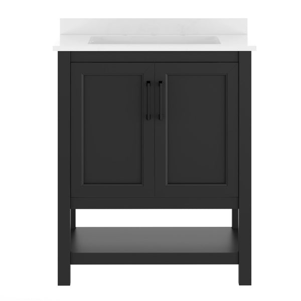 English Elm Vega Bathroom Vanity with Sink Combo - Stylish Carrara Marble Countertop, Soft-Close Doors & Storage Black Frame/Black Hardware 30" FS-VEGA30-BK-HDBLK-GG