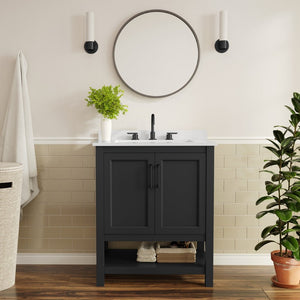 English Elm Vega Bathroom Vanity with Sink Combo - Stylish Carrara Marble Countertop, Soft-Close Doors & Storage Black Frame/Black Hardware 30" FS-VEGA30-BK-HDBLK-GG