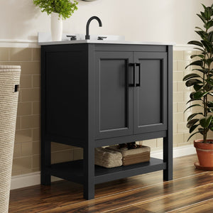 English Elm Vega Bathroom Vanity with Sink Combo - Stylish Carrara Marble Countertop, Soft-Close Doors & Storage Black Frame/Black Hardware 30" FS-VEGA30-BK-HDBLK-GG