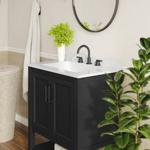 English Elm Vega Bathroom Vanity with Sink Combo - Stylish Carrara Marble Countertop, Soft-Close Doors & Storage Black Frame/Black Hardware 30" FS-VEGA30-BK-HDBLK-GG