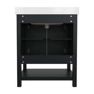 English Elm Vega Bathroom Vanity with Sink Combo - Stylish Carrara Marble Countertop, Soft-Close Doors & Storage Black Frame/Gold Hardware 30" FS-VEGA30-BK-HDGLD-GG