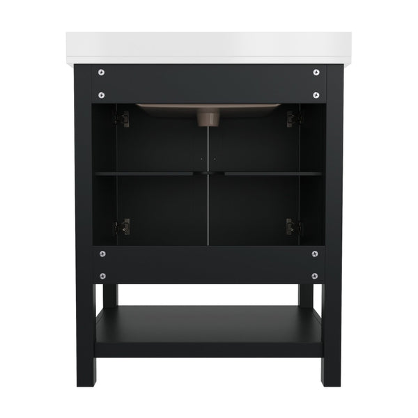 English Elm Vega Bathroom Vanity with Sink Combo - Stylish Carrara Marble Countertop, Soft-Close Doors & Storage Black Frame/Gold Hardware 30" FS-VEGA30-BK-HDGLD-GG