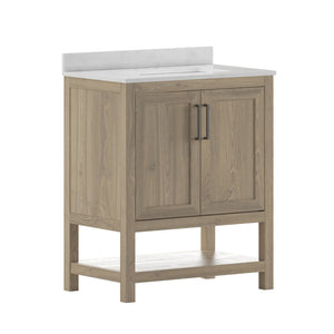English Elm Vega Bathroom Vanity with Sink Combo - Stylish Carrara Marble Countertop, Soft-Close Doors & Storage Brown 30" FS-VEGA30-BR-GG